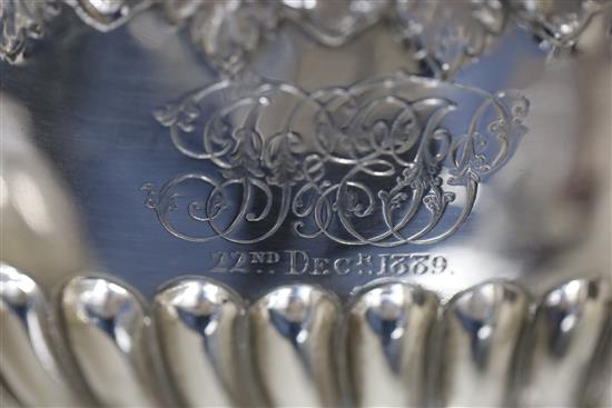 A Victorian demi-fluted silver pedestal punch bowl by Martin, Hall & Co, 48 oz.